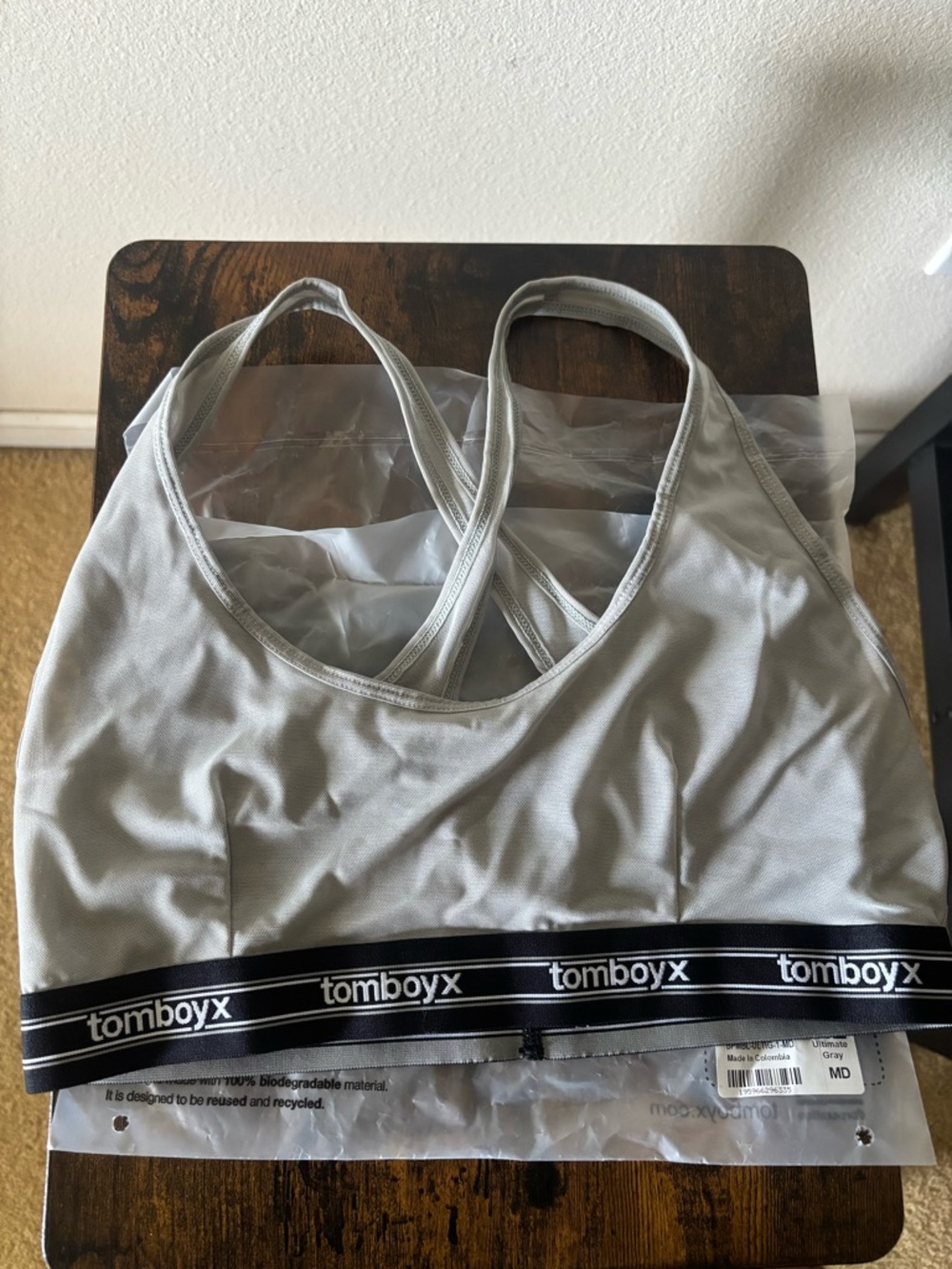 TomboyX Light Gray Sports Bralette with Branded Elastic